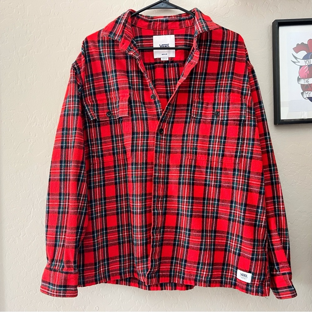 Vans Red and Black Plaid Casual Button Down Shirt